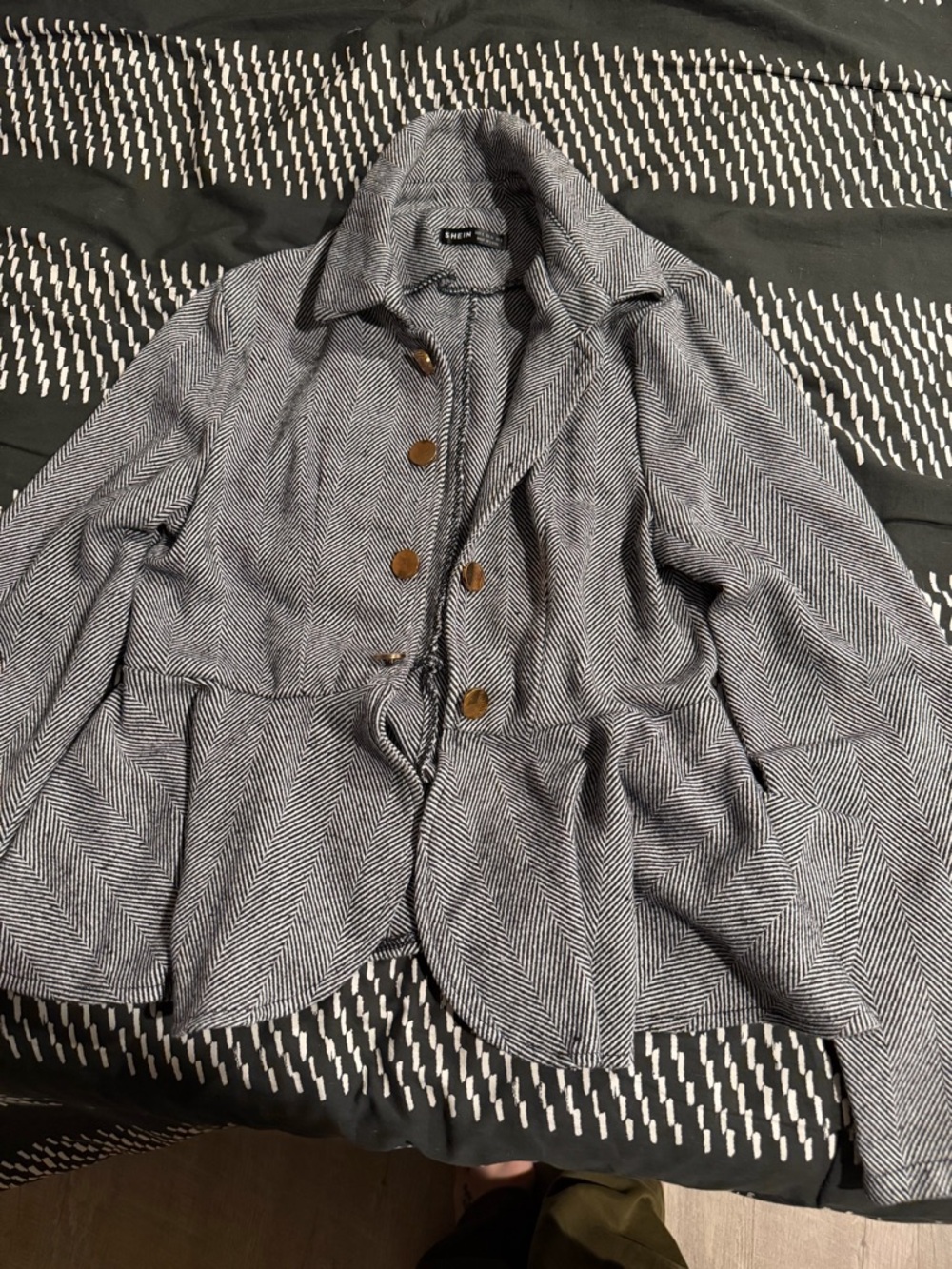 Women's Herringbone Button-Front Blazer - Gray